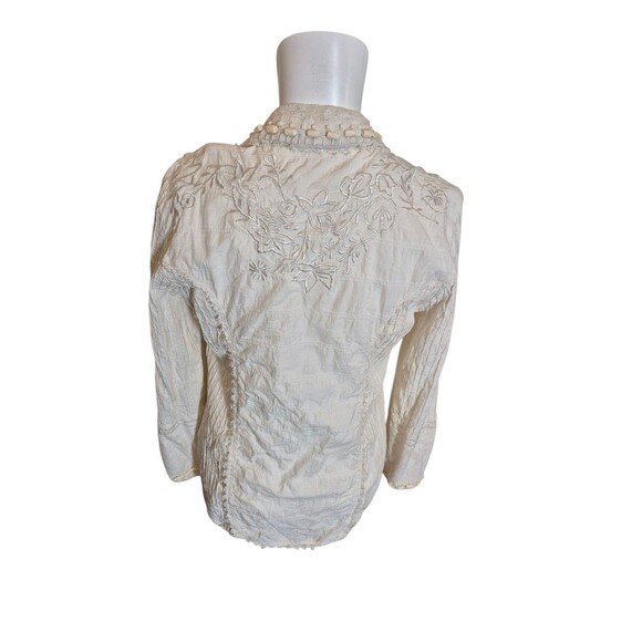 Sandy Starkman Vintage 90s Boho Ornate Embroidered Embellished Jacket Ivory Sz M - Picture 4 of 5